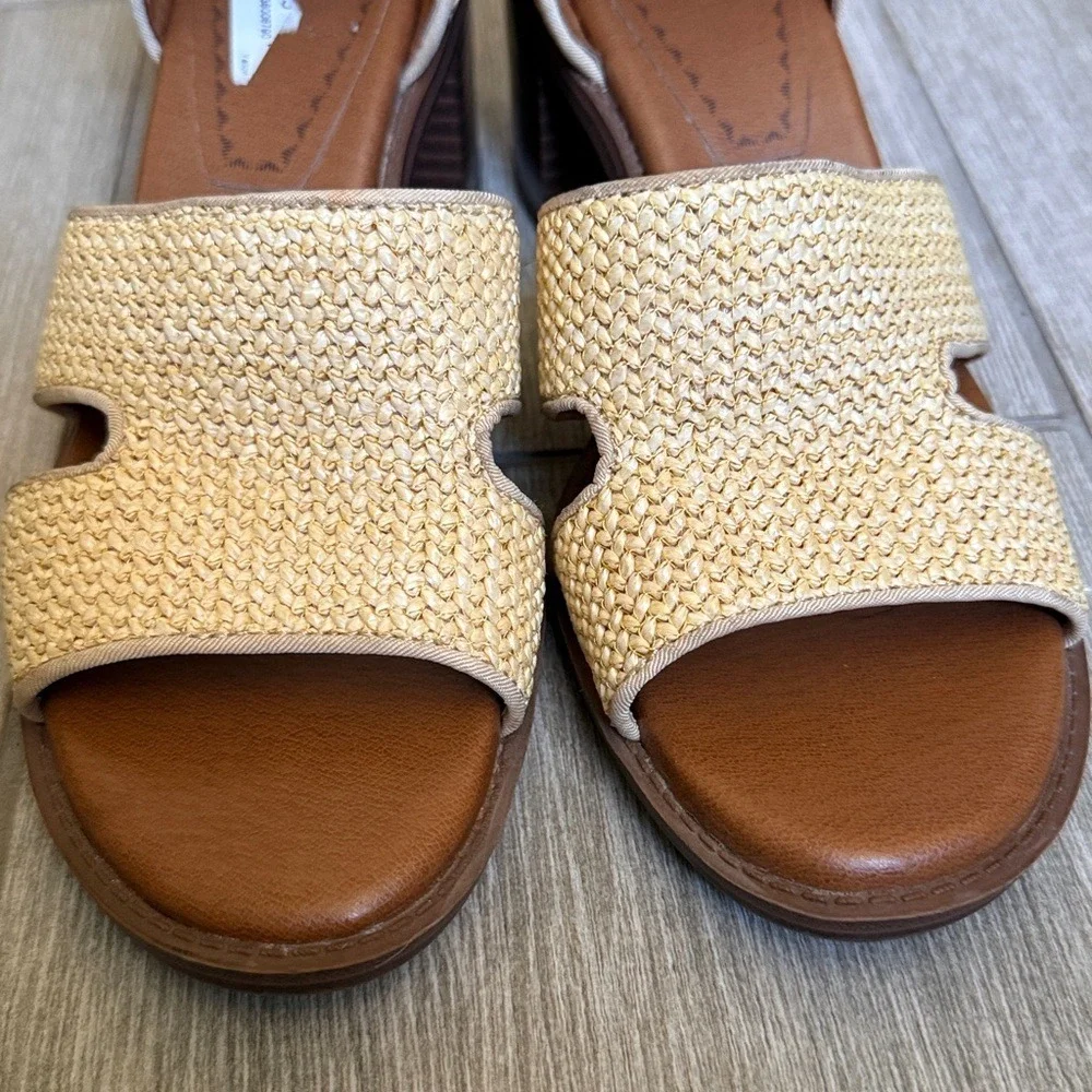 Zodiac IDA Woven‎ Raffia Block Heel Sandals Beige Ankle Strap SZ 8